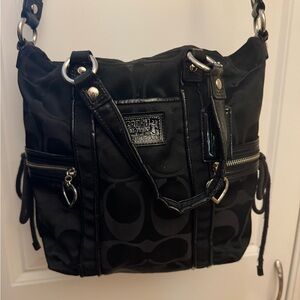 Coach Black Monogram Shoulder Bag with Silver Hardware